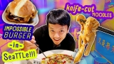 Trying IMPOSSIBLE BURGER & BEST Knife Cut NOODLES!